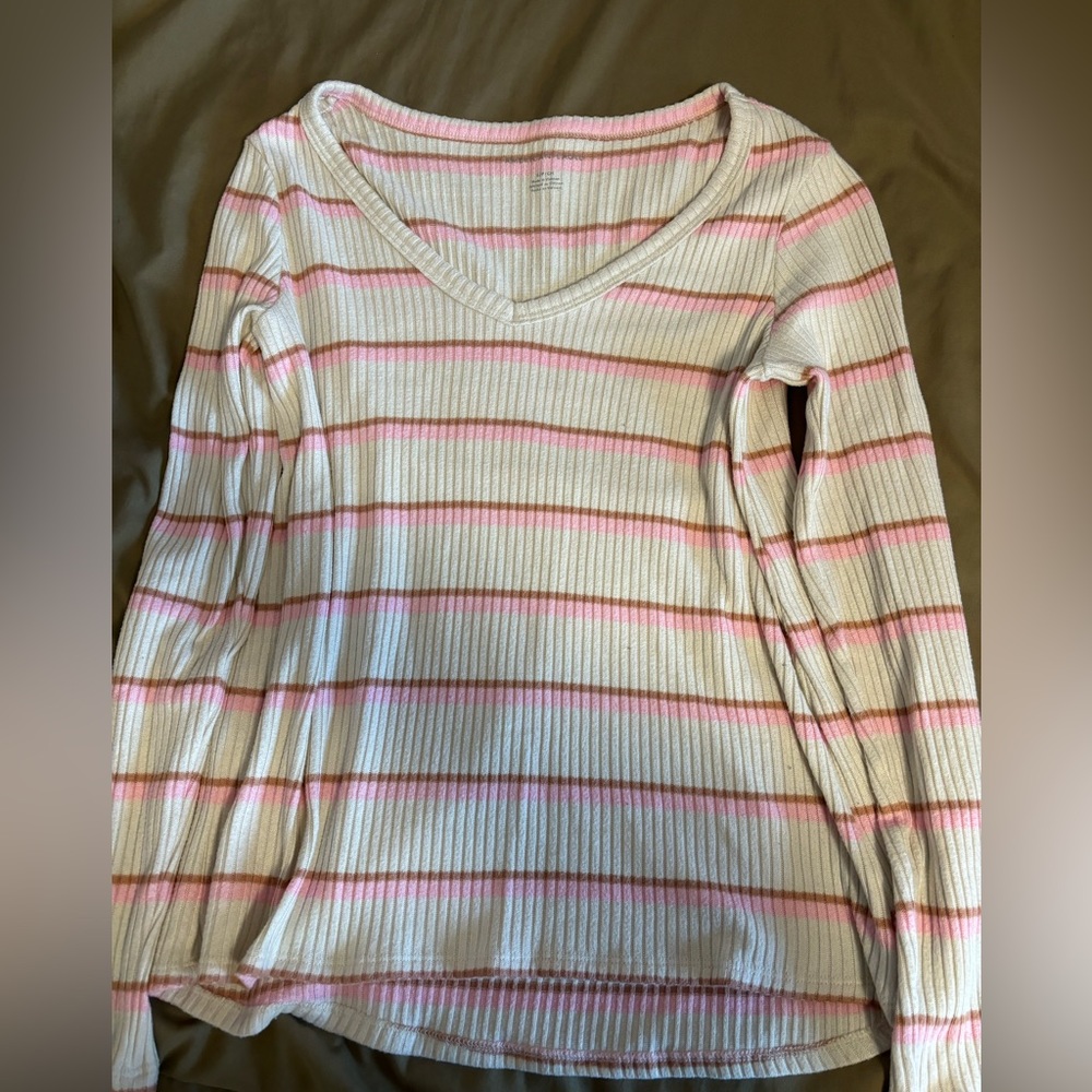 pink and orange striped lightweight sweater